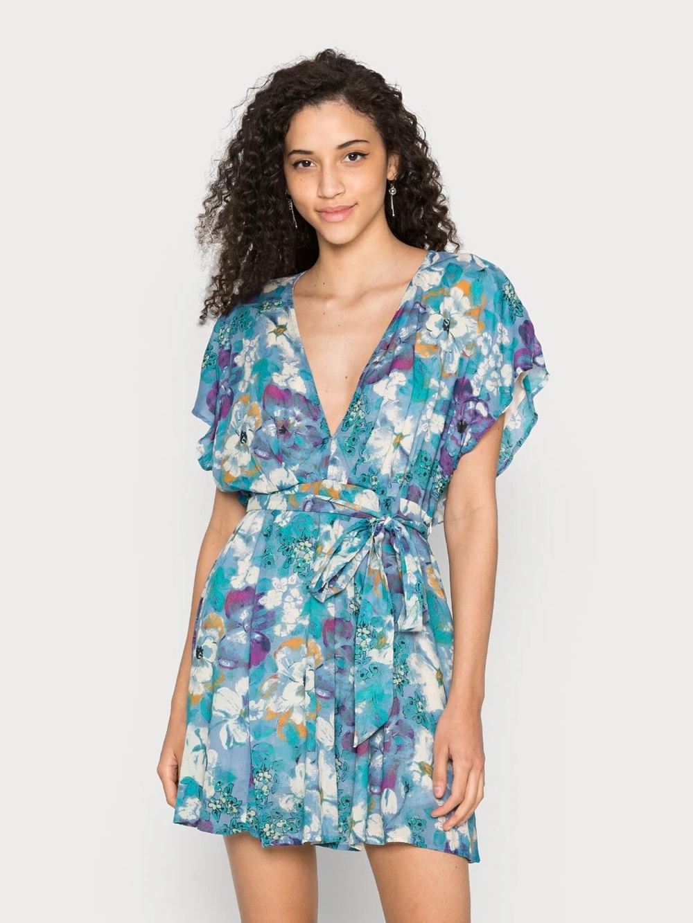 NWT Free People Blue Floral Freddy Tie Mini Dress S